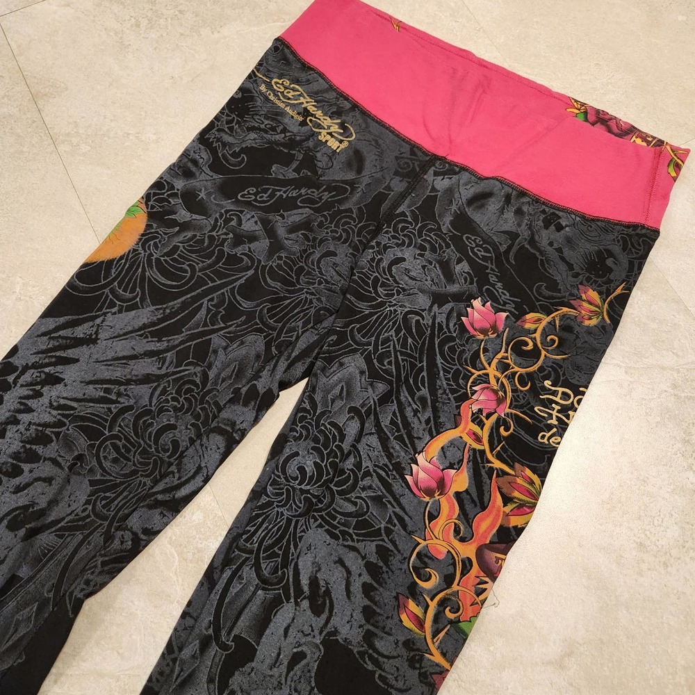 VTG Ed Hardy Sport Womens L Large Athletic Leggings Sweatpants Pants